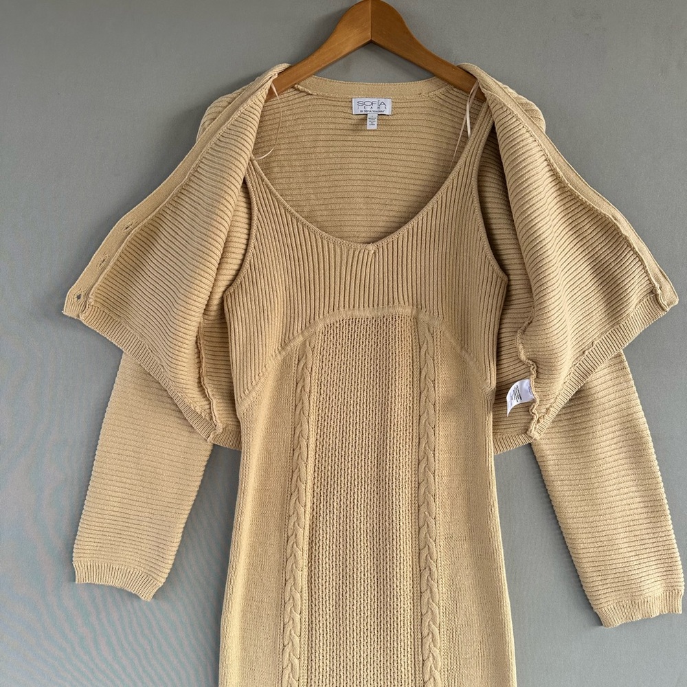 NWT Sofia Vergara beige sweater dress and cardigan set, size L - Picture 12 of 16